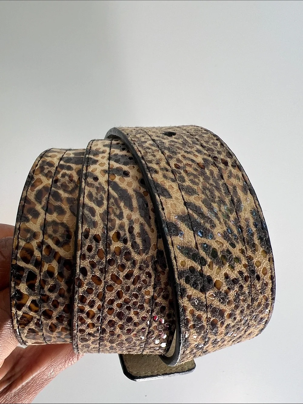 Anne Klein Leopard-Print Belt with Tortoiseshell Square Buckle Small